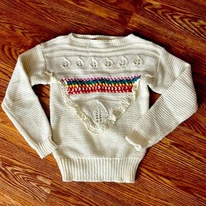 1970’s Vintage chunky knit boatneck sweater w/ colorful crocheted yarn trim